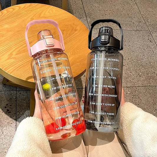 2 Liter Plastic Water Bottle w/ Straw